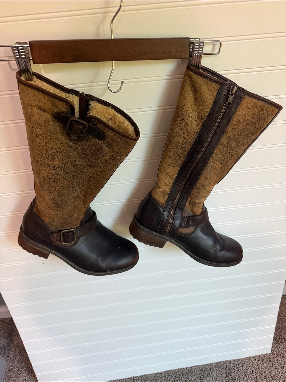 UGG Two-Tone Brown Leather and Suede Mid-Calf Boots